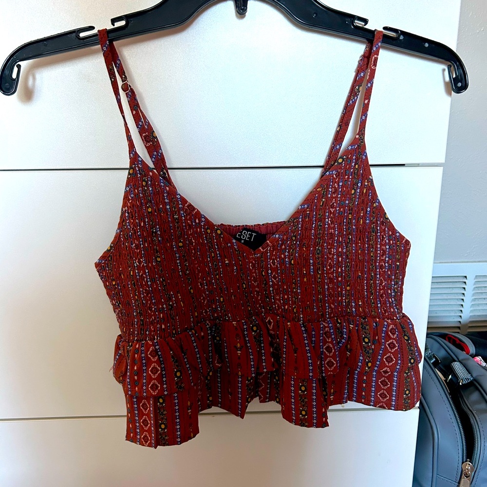 Brown patterned crop top